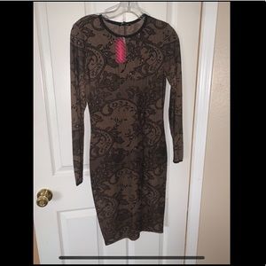 Bodycon brown and black midi dress